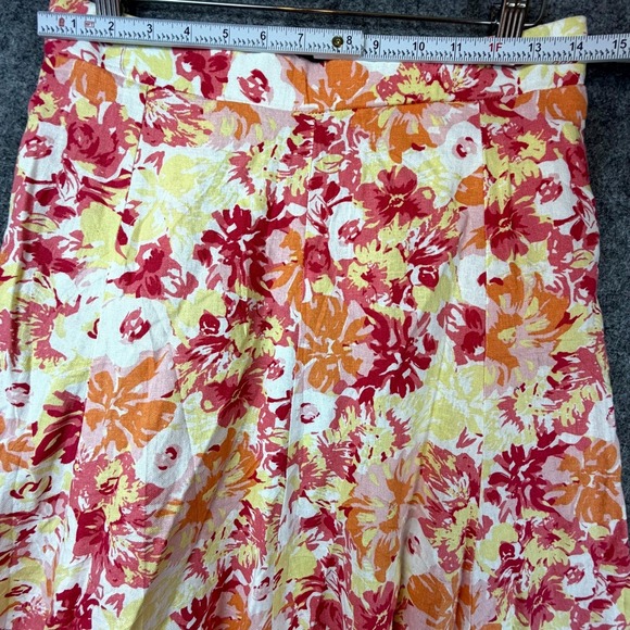 Woman Within Midi Skirt Womens 12 Petite Orange Floral Print Linen Boho Pockets - Picture 4 of 7